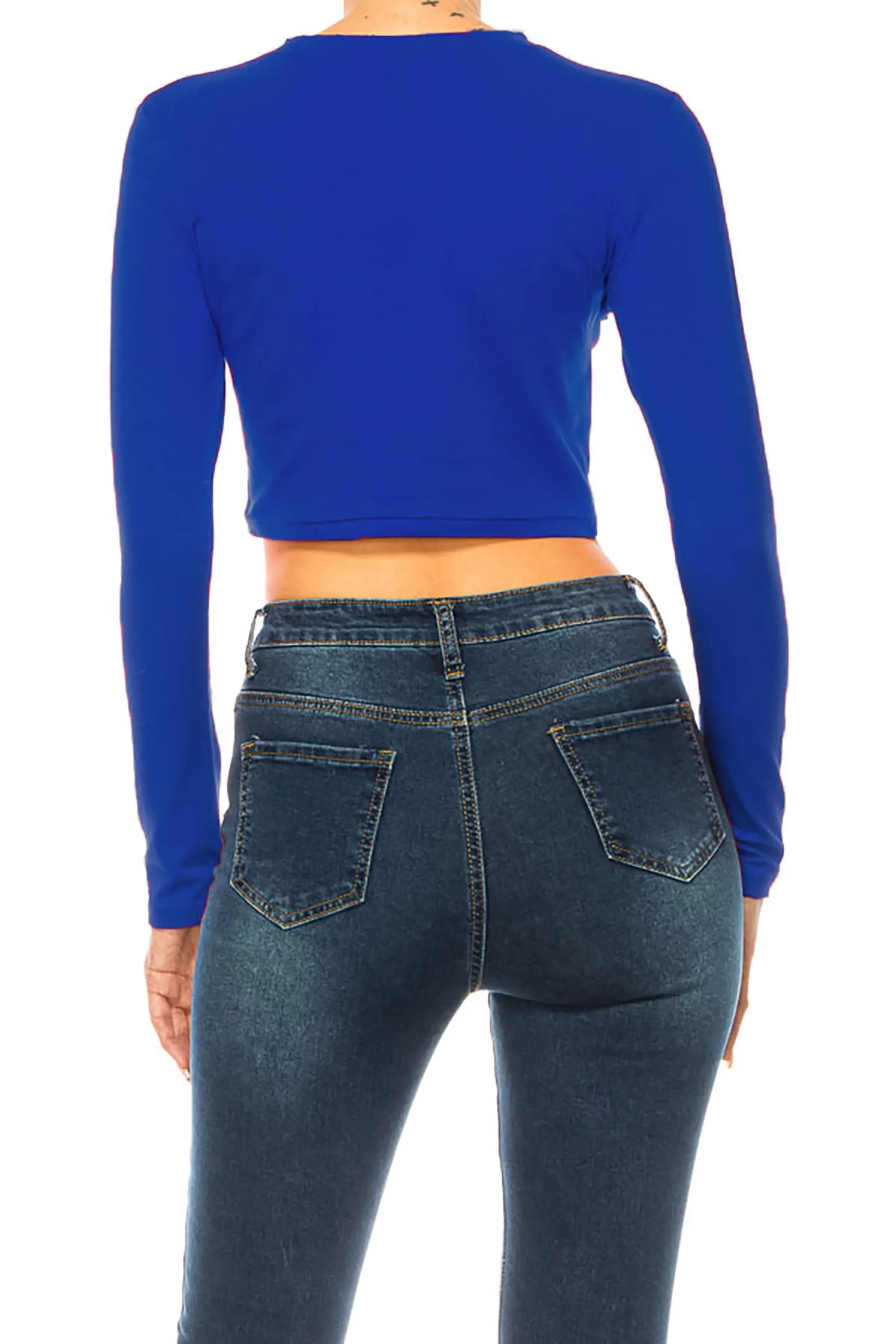 Women's Round Neck Long Sleeve Crop T-Shirt