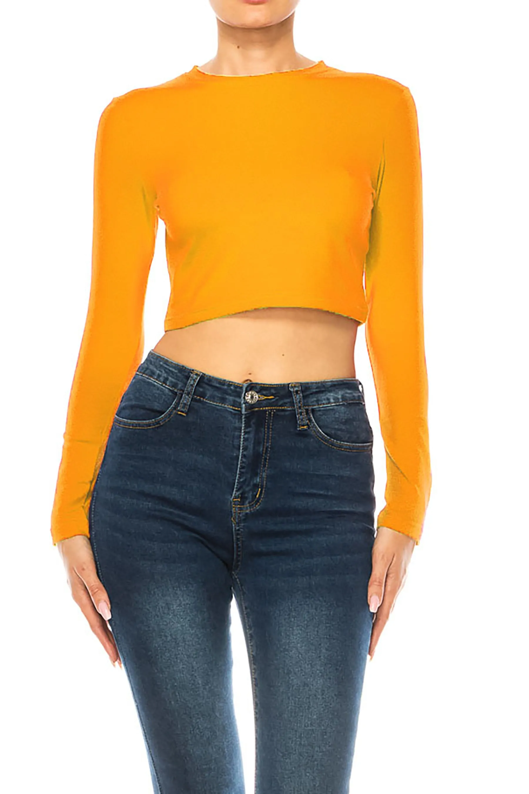 Women's Round Neck Long Sleeve Crop T-Shirt
