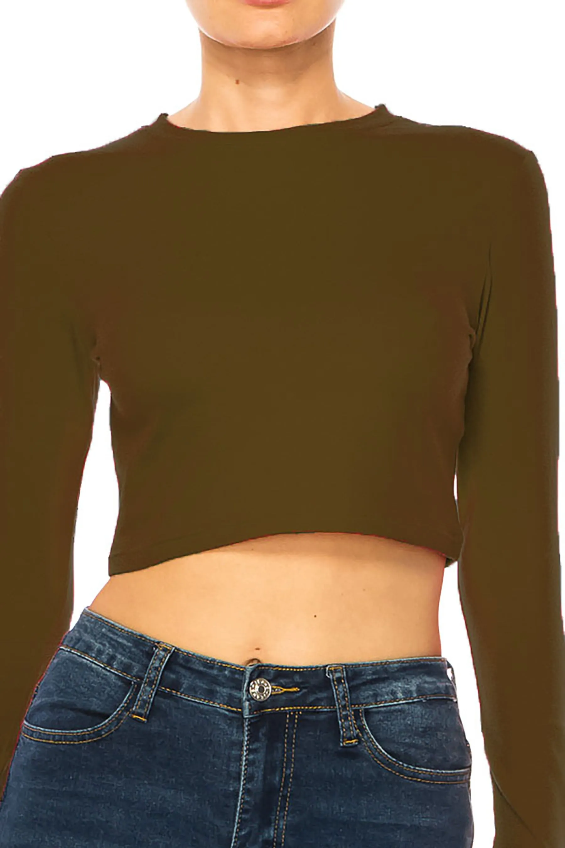 Women's Round Neck Long Sleeve Crop T-Shirt