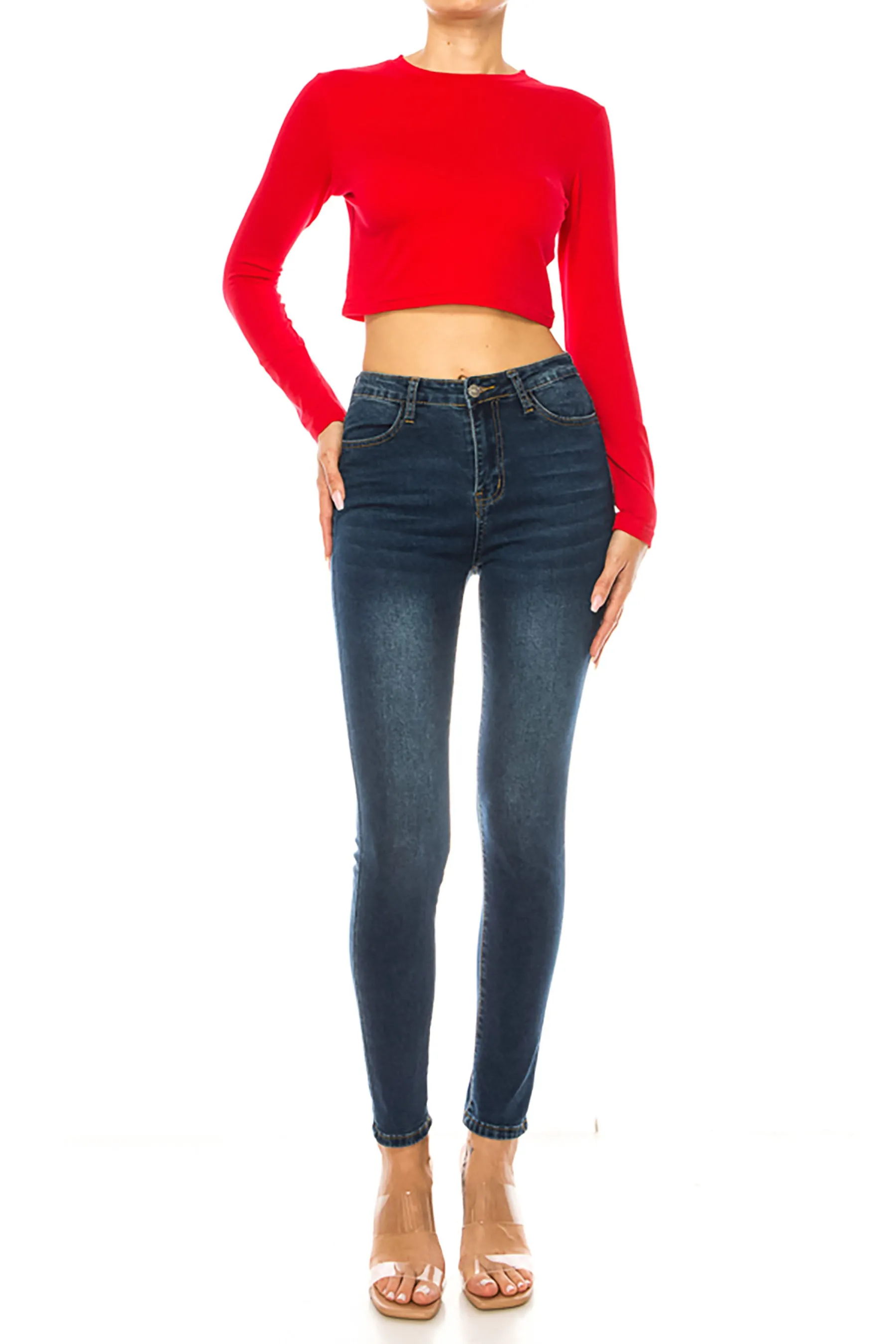 Women's Round Neck Long Sleeve Crop T-Shirt