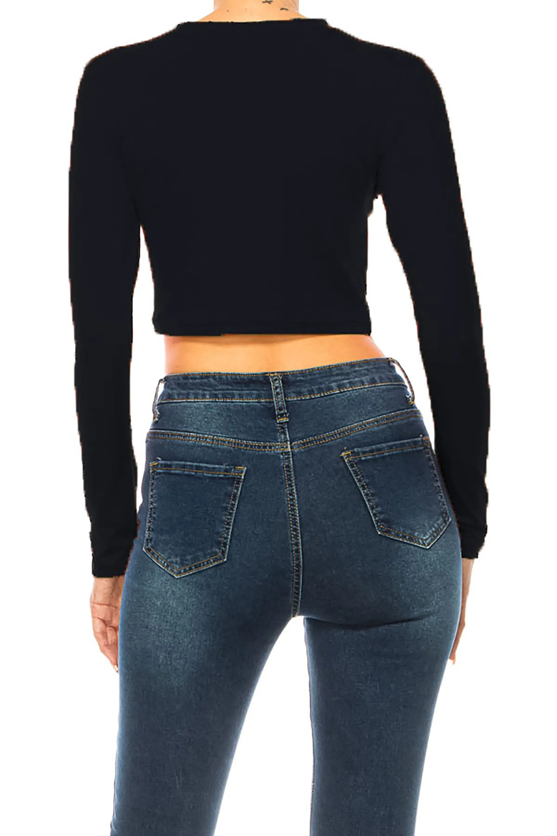 Women's Round Neck Long Sleeve Crop T-Shirt