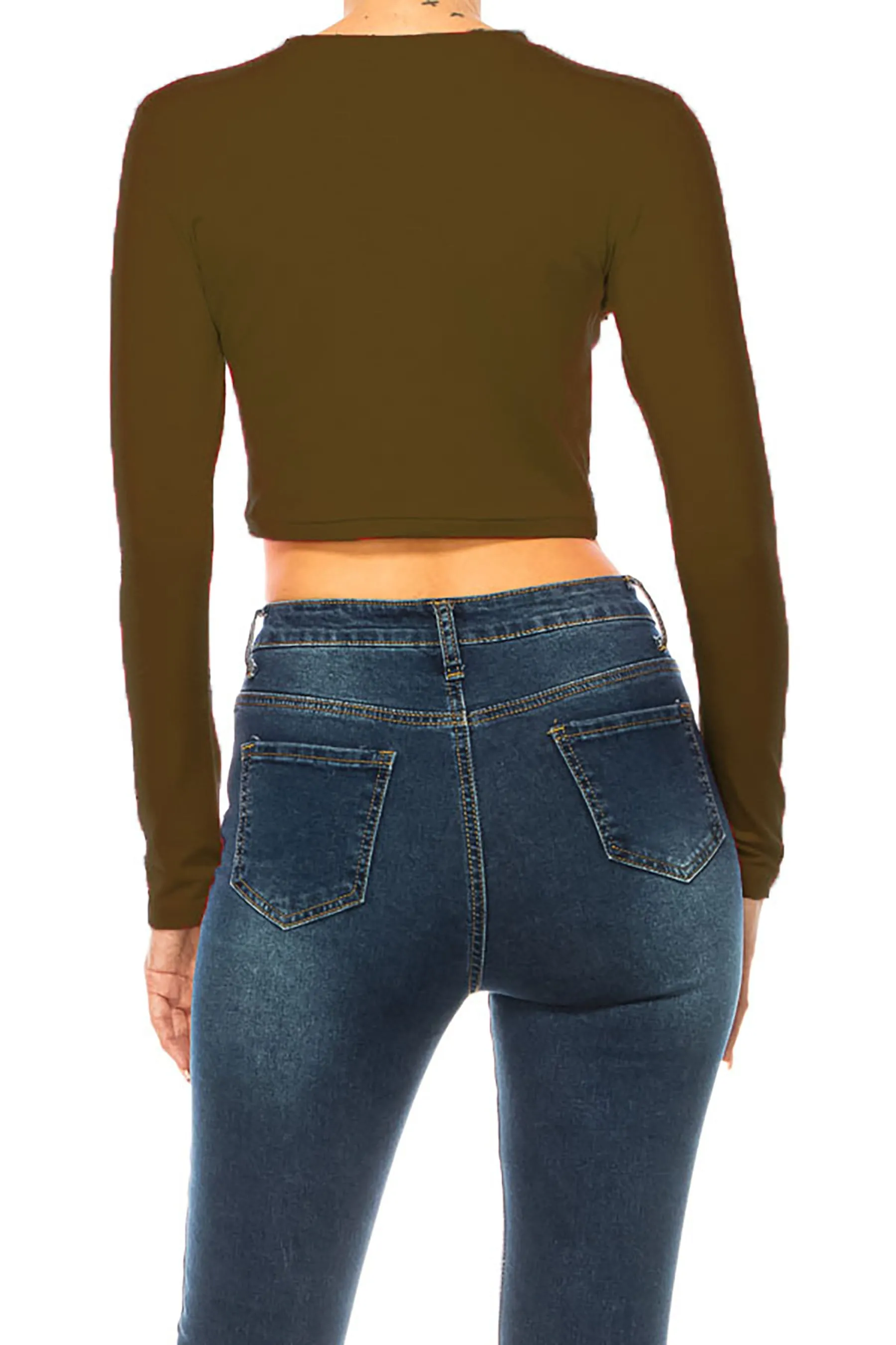 Women's Round Neck Long Sleeve Crop T-Shirt