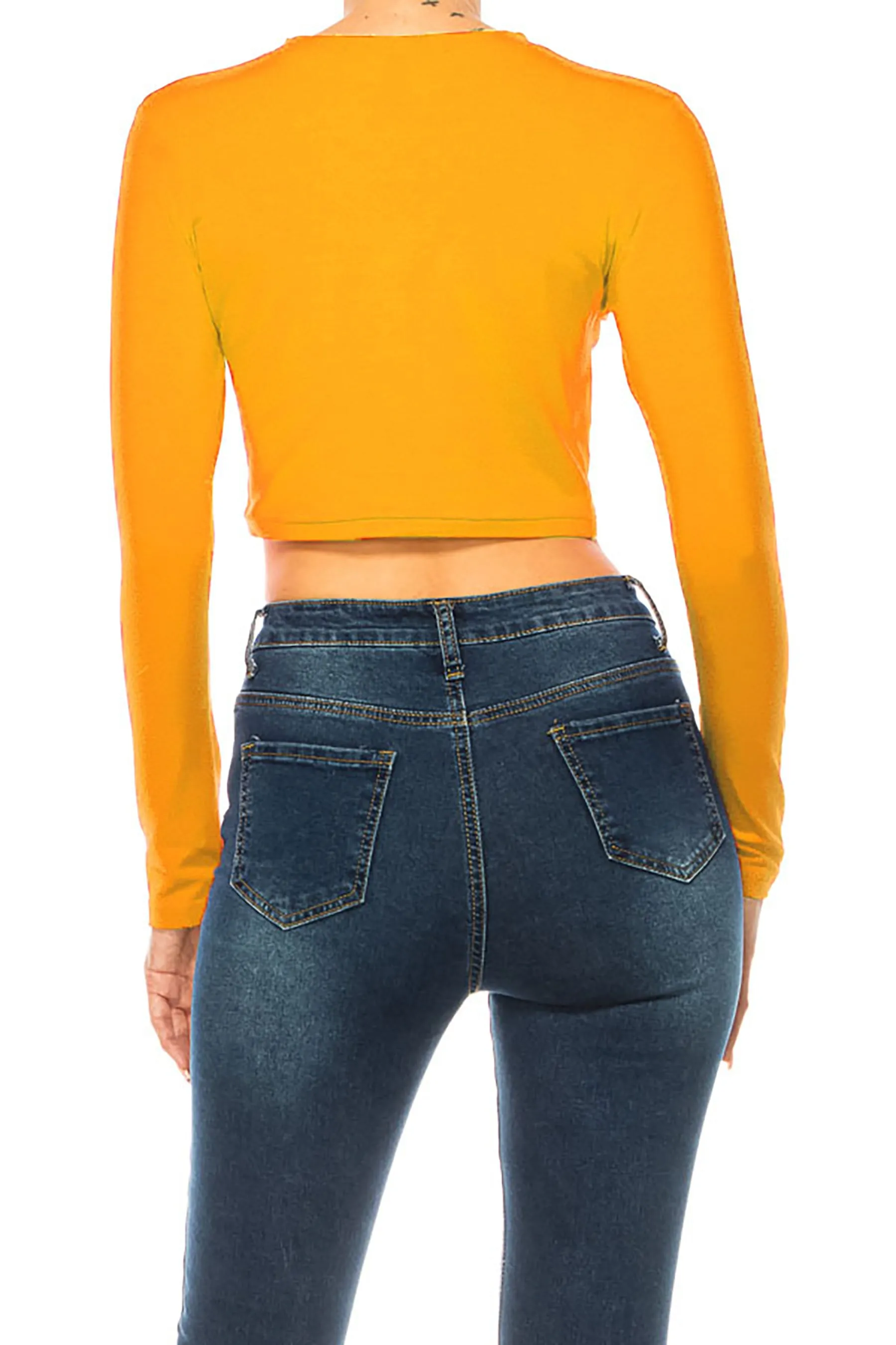 Women's Round Neck Long Sleeve Crop T-Shirt