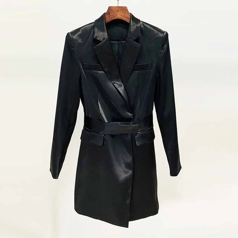 Women's Satin Dresses Jackets Waistband Satin Dress Coat