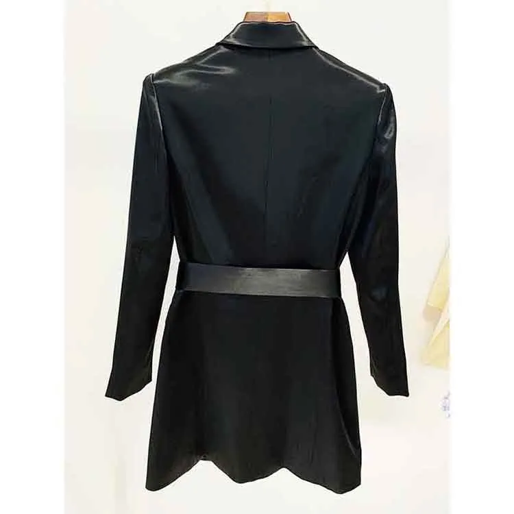 Women's Satin Dresses Jackets Waistband Satin Dress Coat