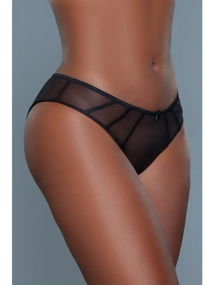 Women's Satin Sheer Mesh Low-Rise Bikini Panty