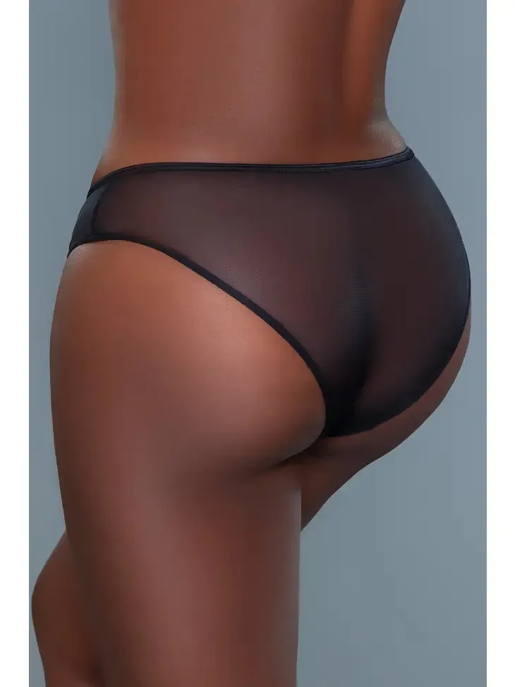 Women's Satin Sheer Mesh Low-Rise Bikini Panty