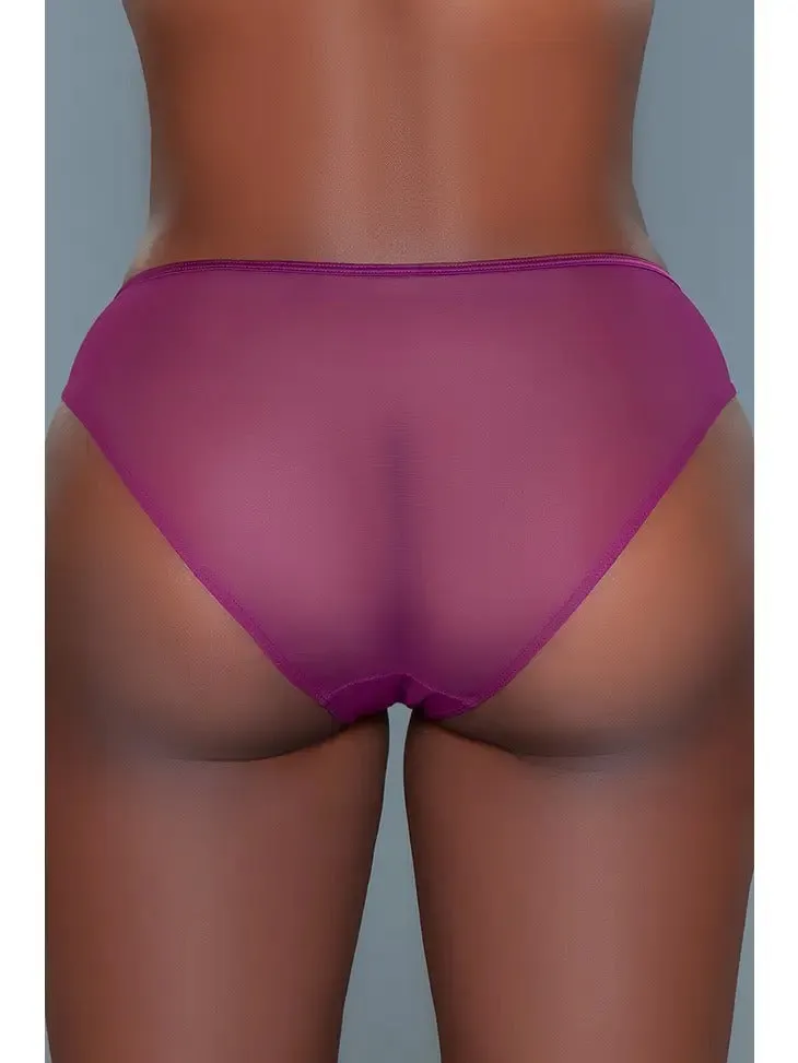 Women's Satin Sheer Mesh Low-Rise Bikini Panty