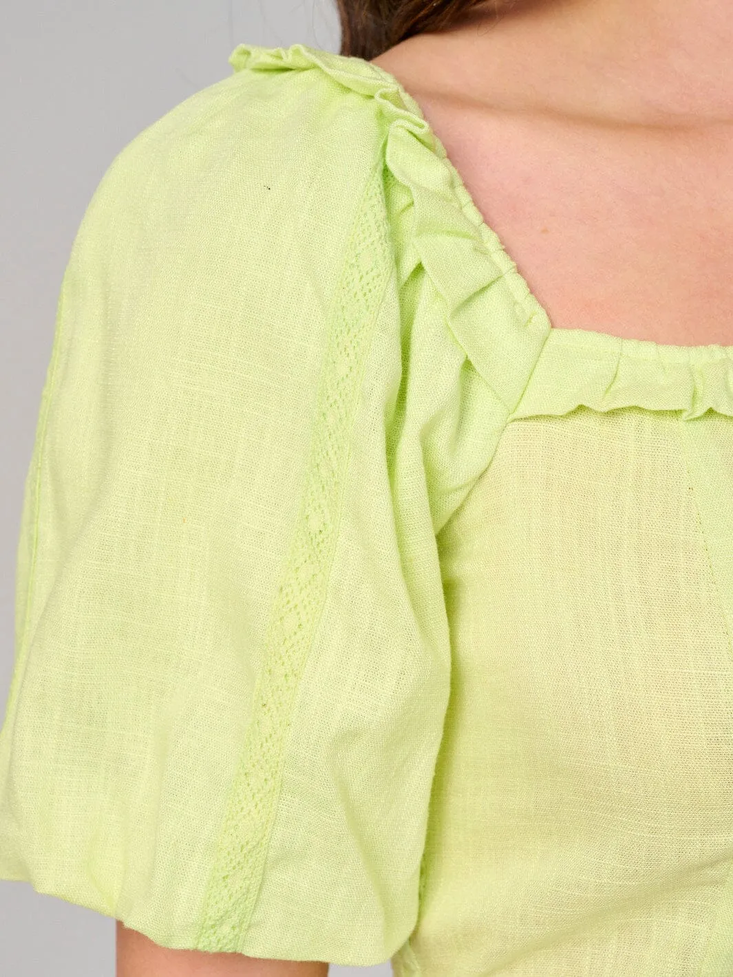 WOMEN'S SHORT PUFF SLEEVE SQUARE NECK SMOCK TOP