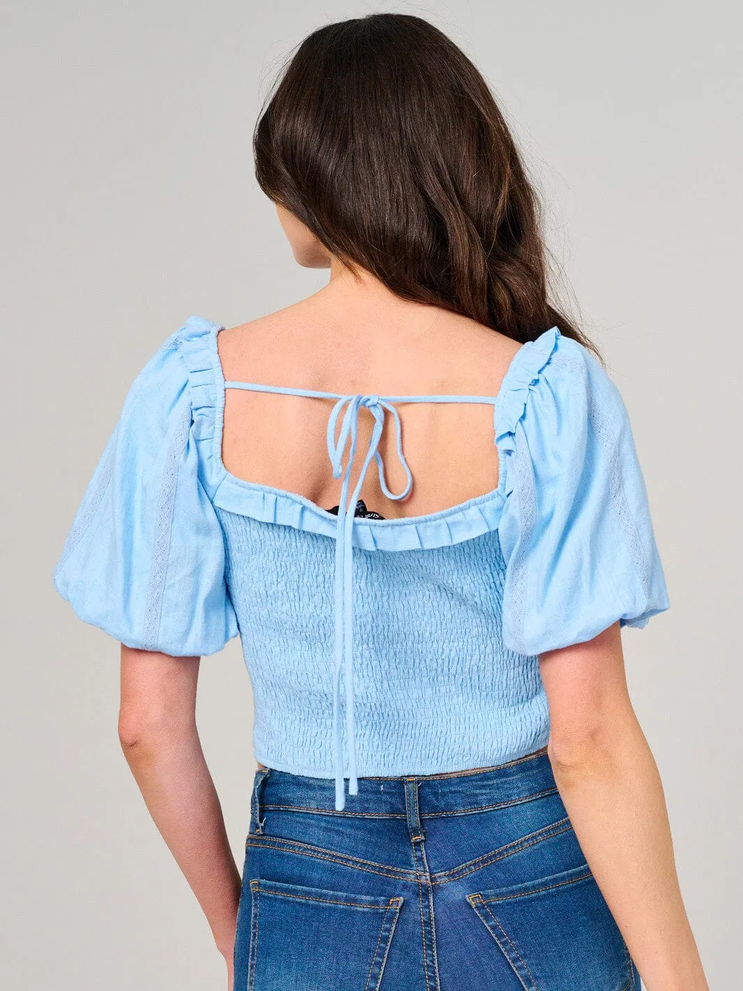 WOMEN'S SHORT PUFF SLEEVE SQUARE NECK SMOCK TOP