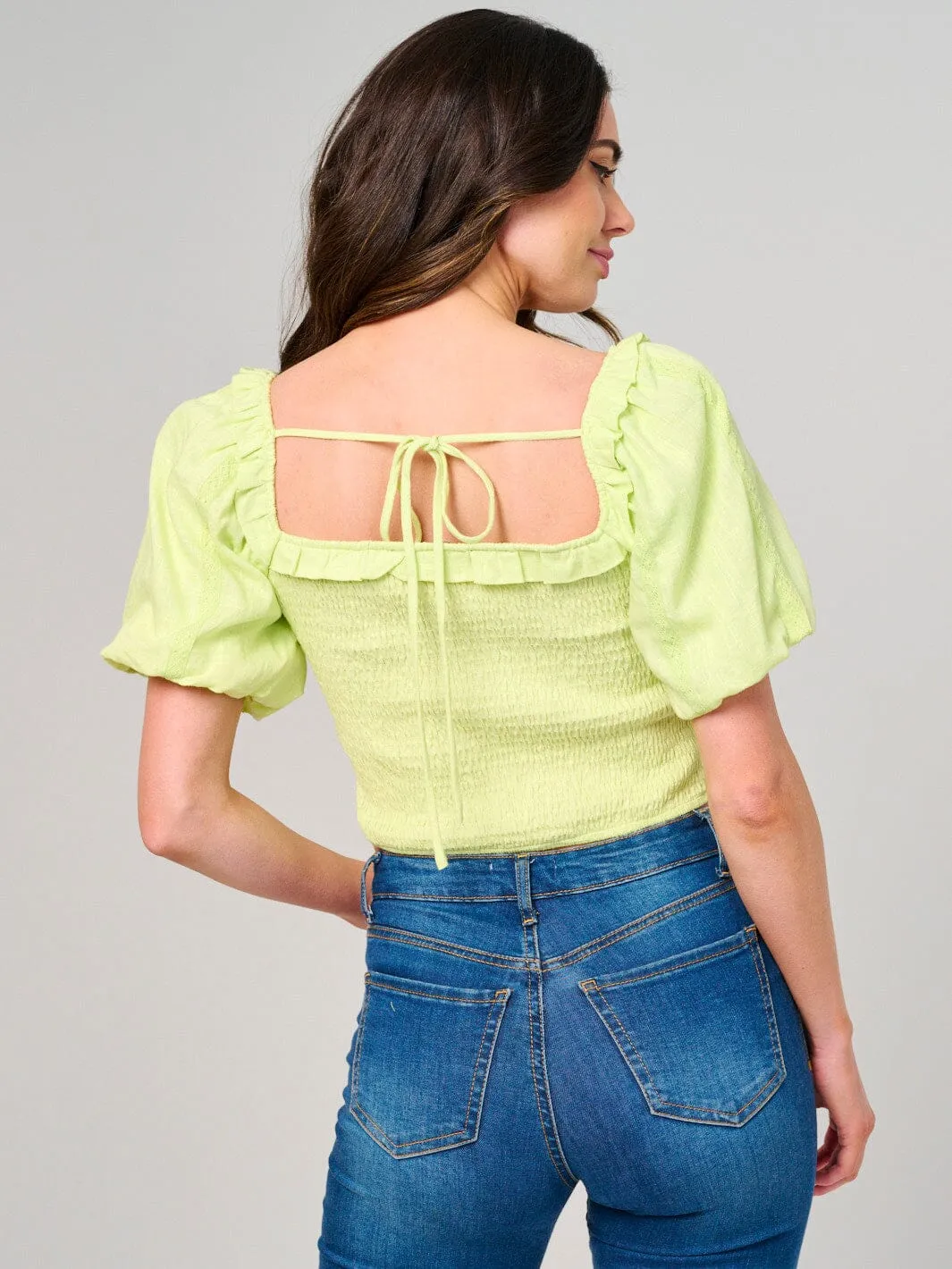 WOMEN'S SHORT PUFF SLEEVE SQUARE NECK SMOCK TOP