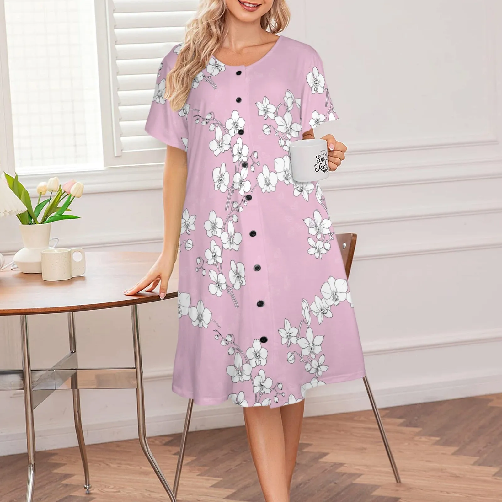 Women's Short Sleeve Button Nightdresses