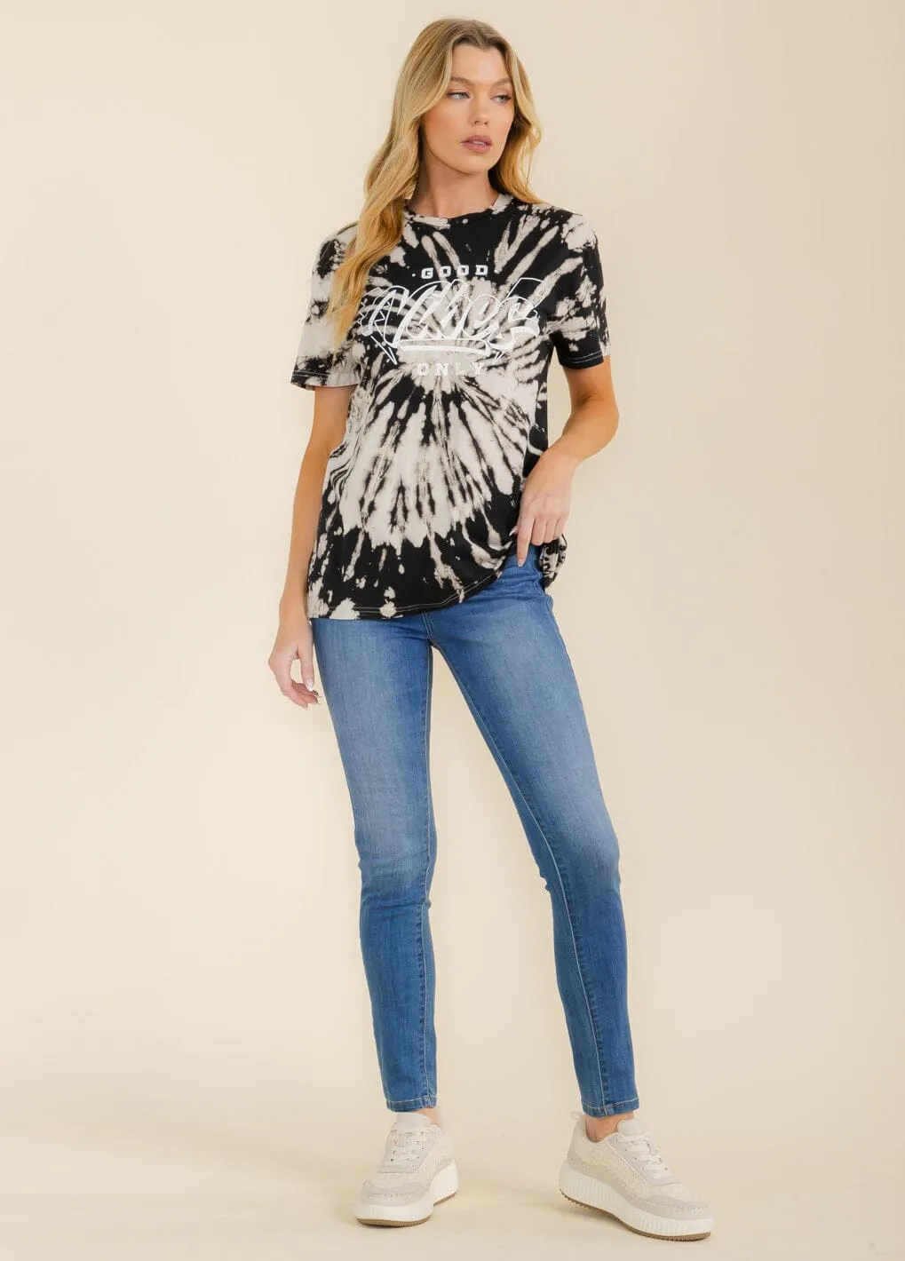 WOMEN'S SHORT SLEEVE GRAPHIC BASIC TIE DYE SHIRT