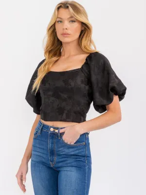 WOMEN'S SHORT SLEEVE SQUARE NECK DETAILED CROP TOP