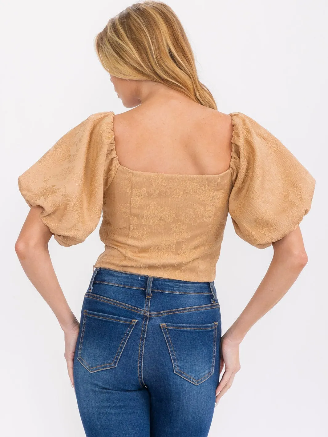 WOMEN'S SHORT SLEEVE SQUARE NECK DETAILED CROP TOP