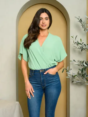 WOMEN'S SHORT SLEEVE SURPLICE BODYSUIT