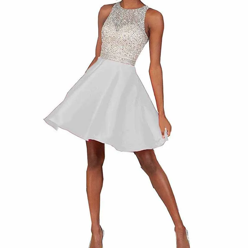 Women's Sleeveless Beaded Short Gala Prom Homecoming Dress