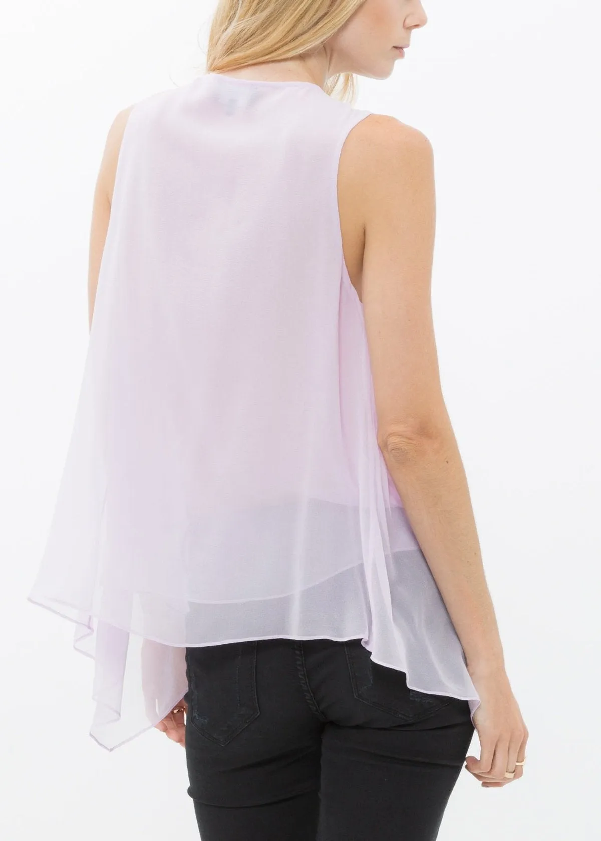 Women's Sleeveless Drape V Neck Zipper Top 100% Silk