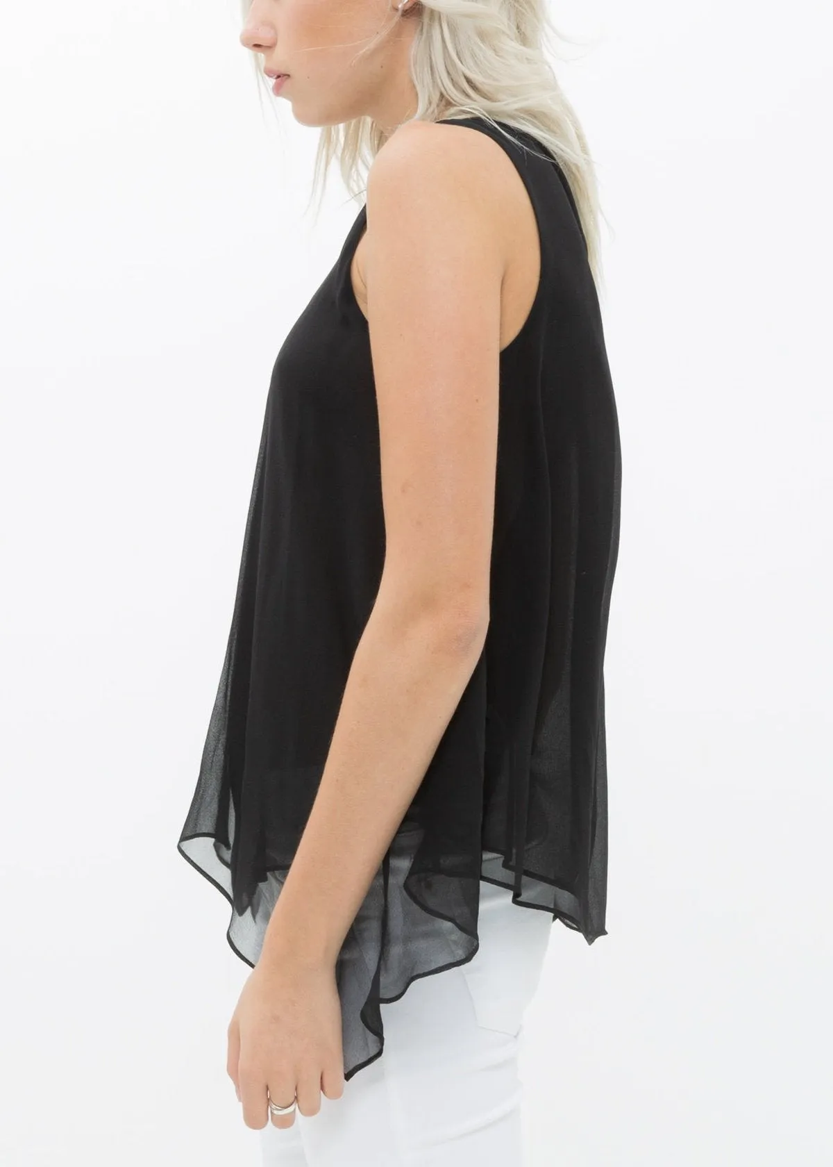 Women's Sleeveless Drape V Neck Zipper Top 100% Silk