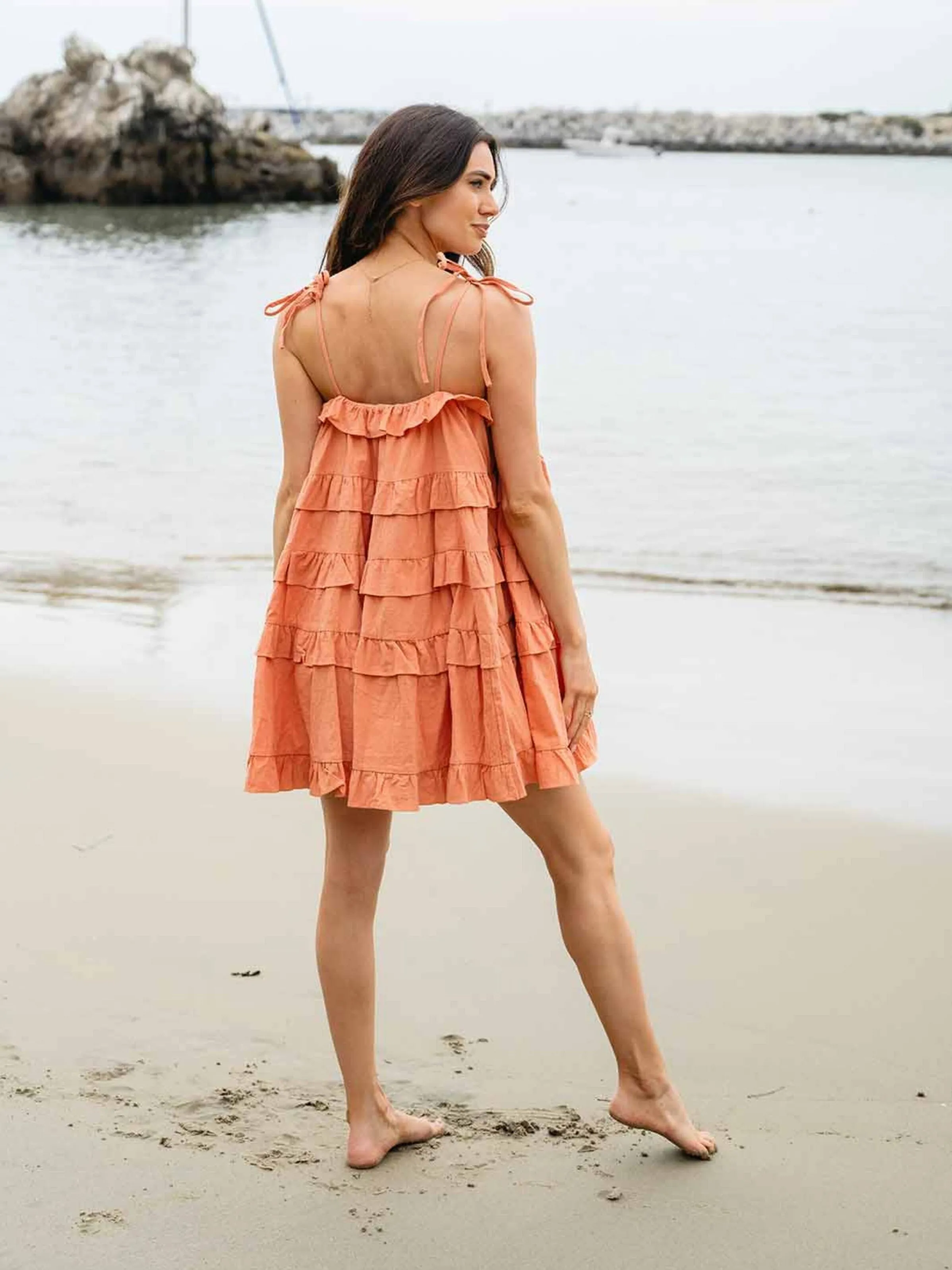 WOMEN'S SLEEVELESS RUFFLE TIERED TUNIC MINI DRESS
