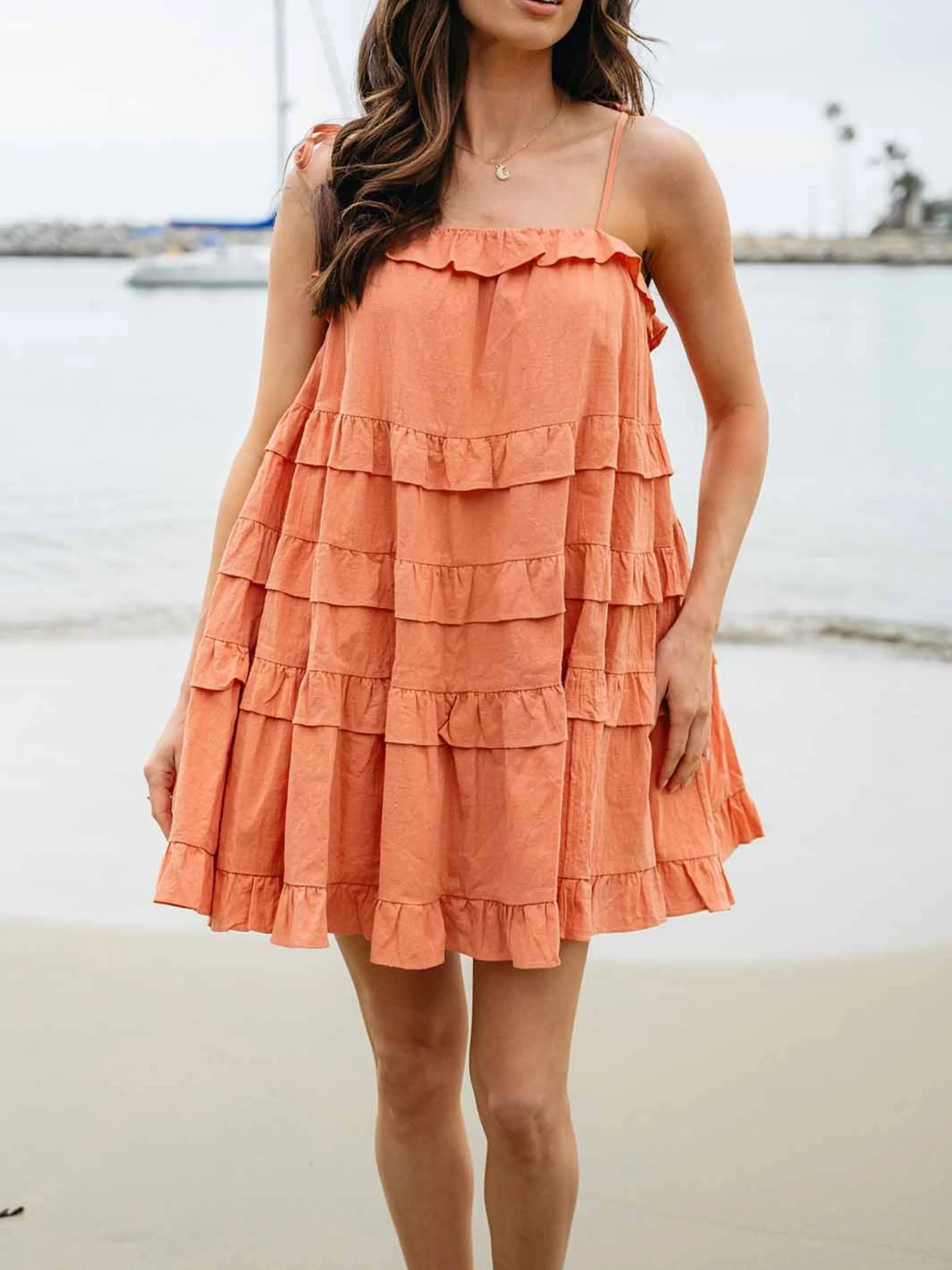 WOMEN'S SLEEVELESS RUFFLE TIERED TUNIC MINI DRESS