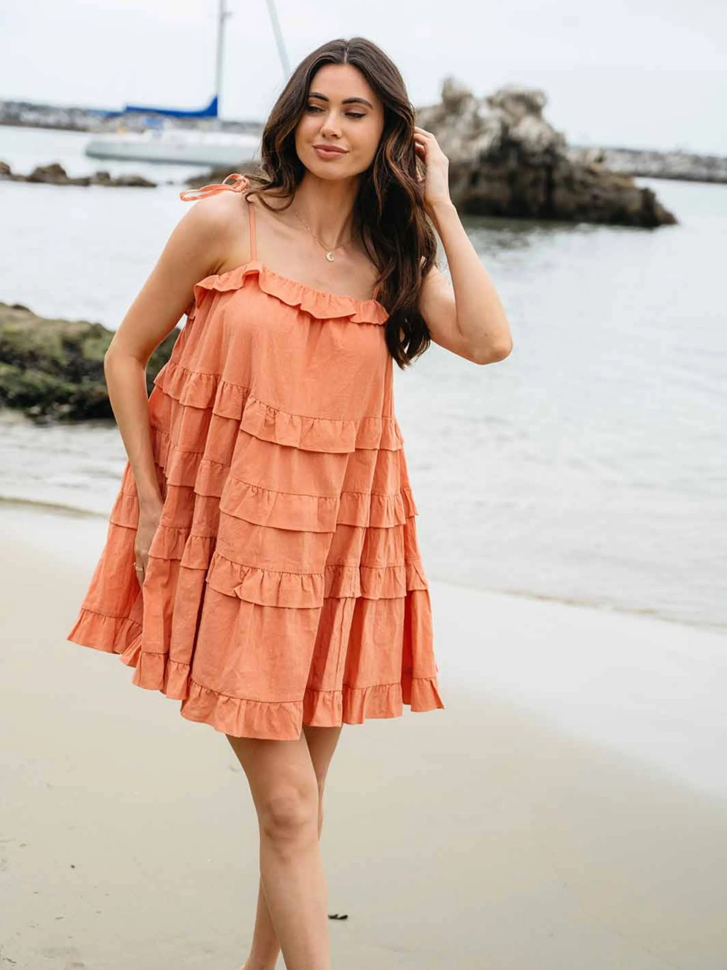 WOMEN'S SLEEVELESS RUFFLE TIERED TUNIC MINI DRESS