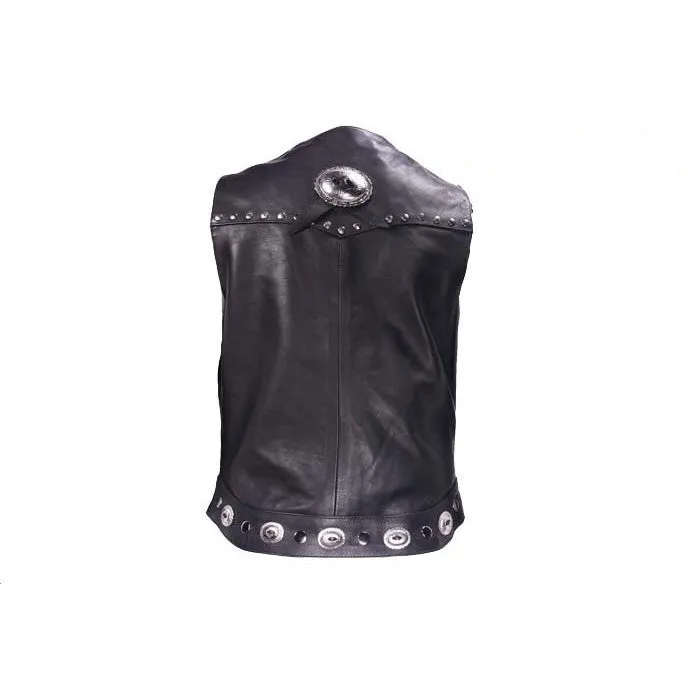 Women's Studded Leather Motorcycle Vest With Concealed Carry Pockets