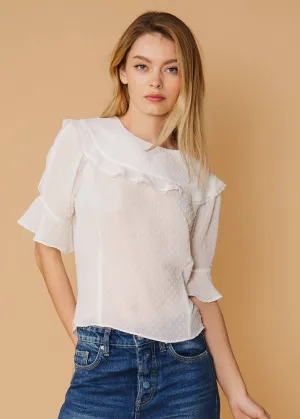 Women's Swiss Dot Ruffle Sleeve Top in White by Shop at Konus