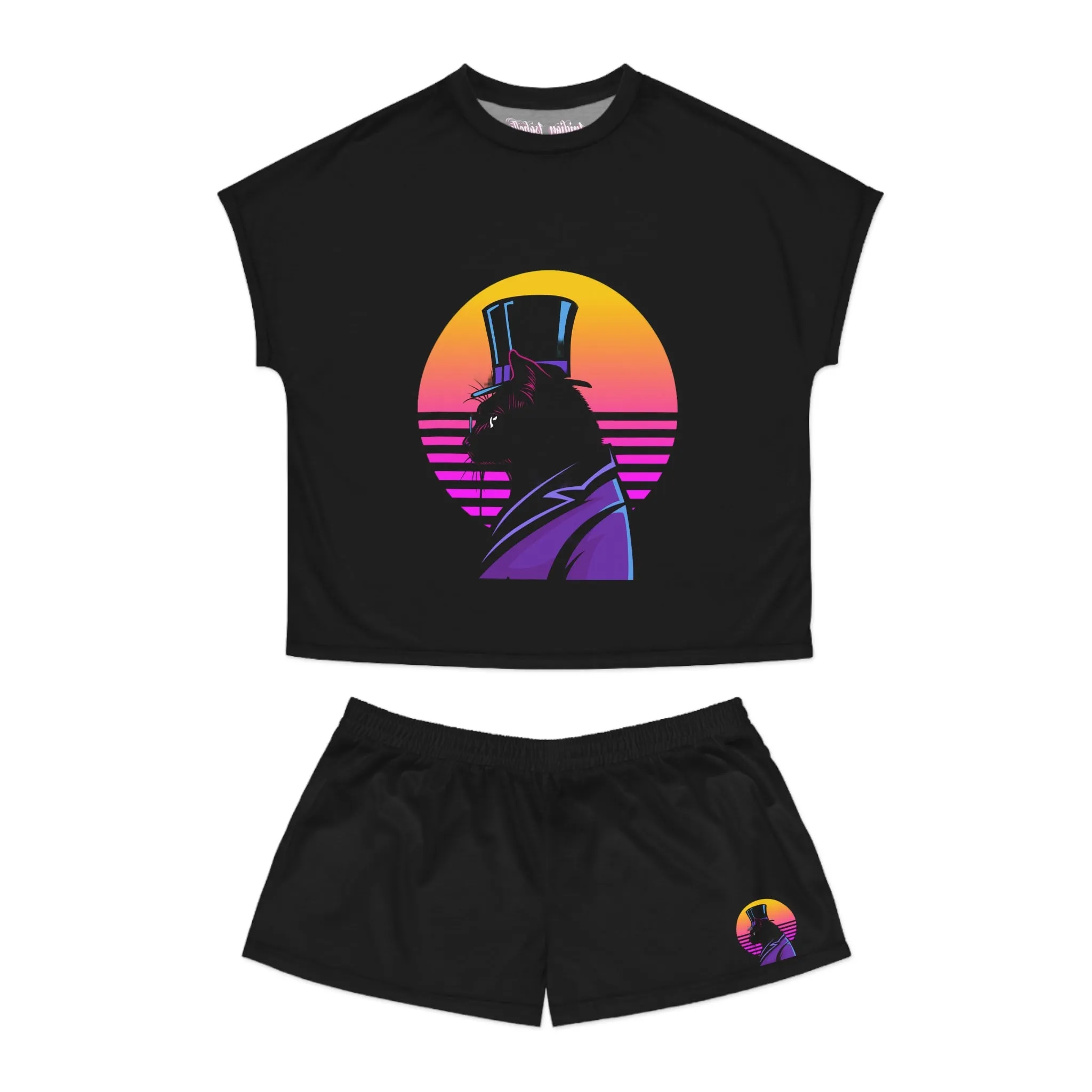 Women's Top Hat Tom Cat Graphic Art Short Pajama Set