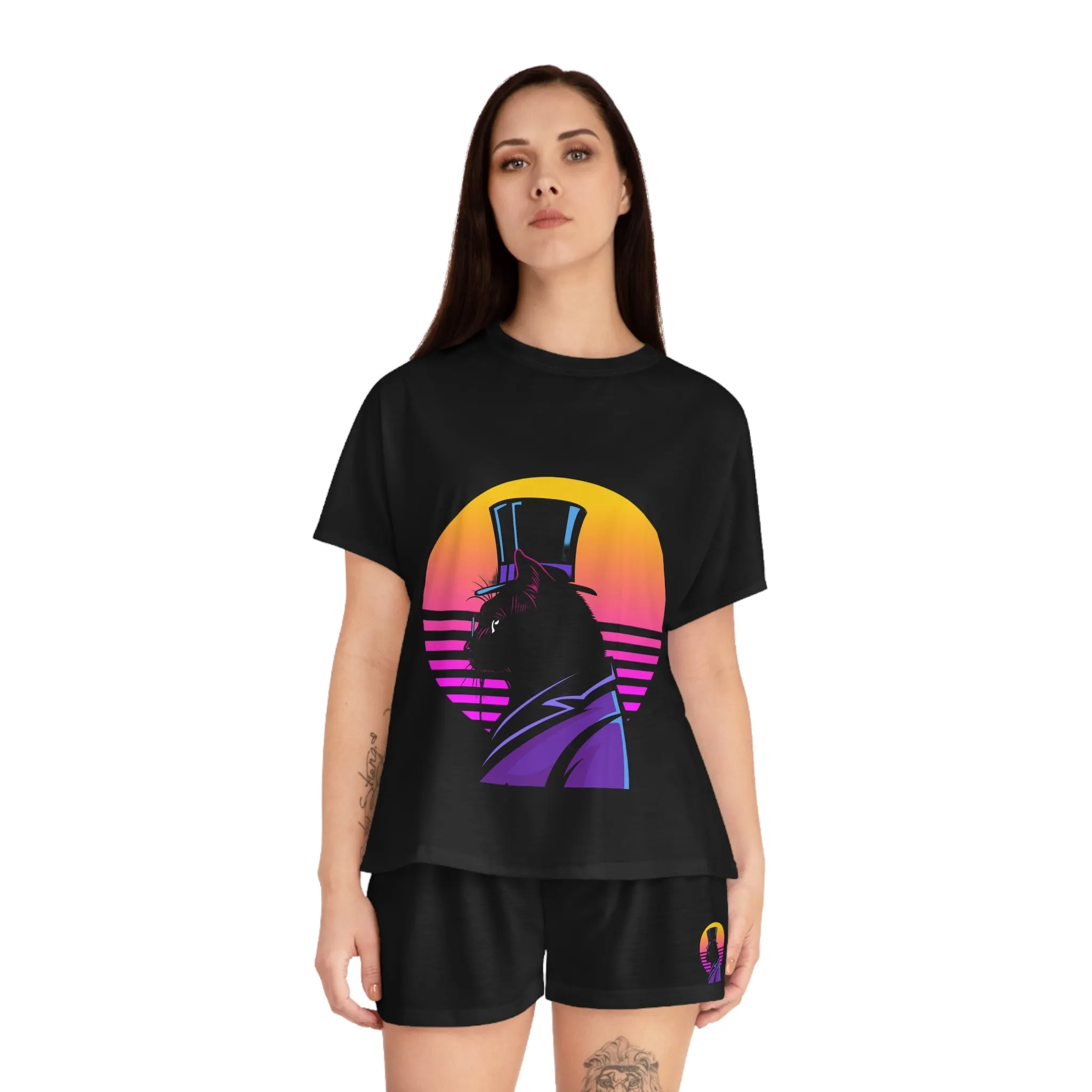 Women's Top Hat Tom Cat Graphic Art Short Pajama Set