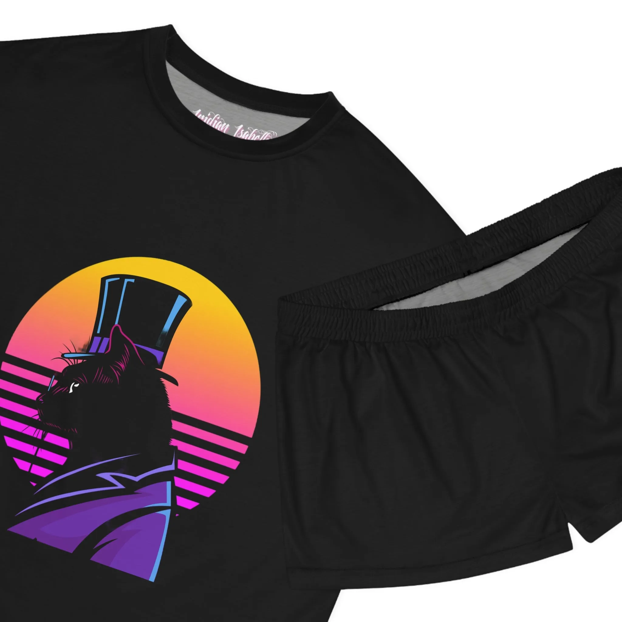 Women's Top Hat Tom Cat Graphic Art Short Pajama Set