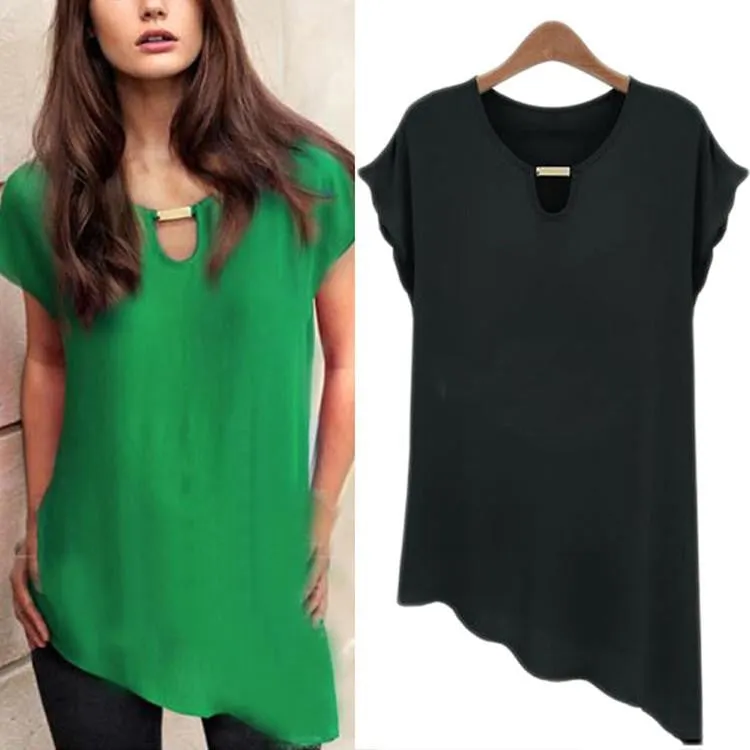 Women's Tops Chiffon Shirts Casual Blouse O-Neck Butterfly Sleeve Ruffled Plus Size Loose