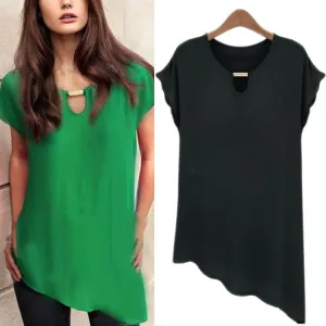 Women's Tops Chiffon Shirts Casual Blouse O-Neck Butterfly Sleeve Ruffled Plus Size Loose