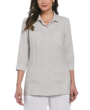 Women's Two-Tone Linen Blend Guayabera Shirt - Beige