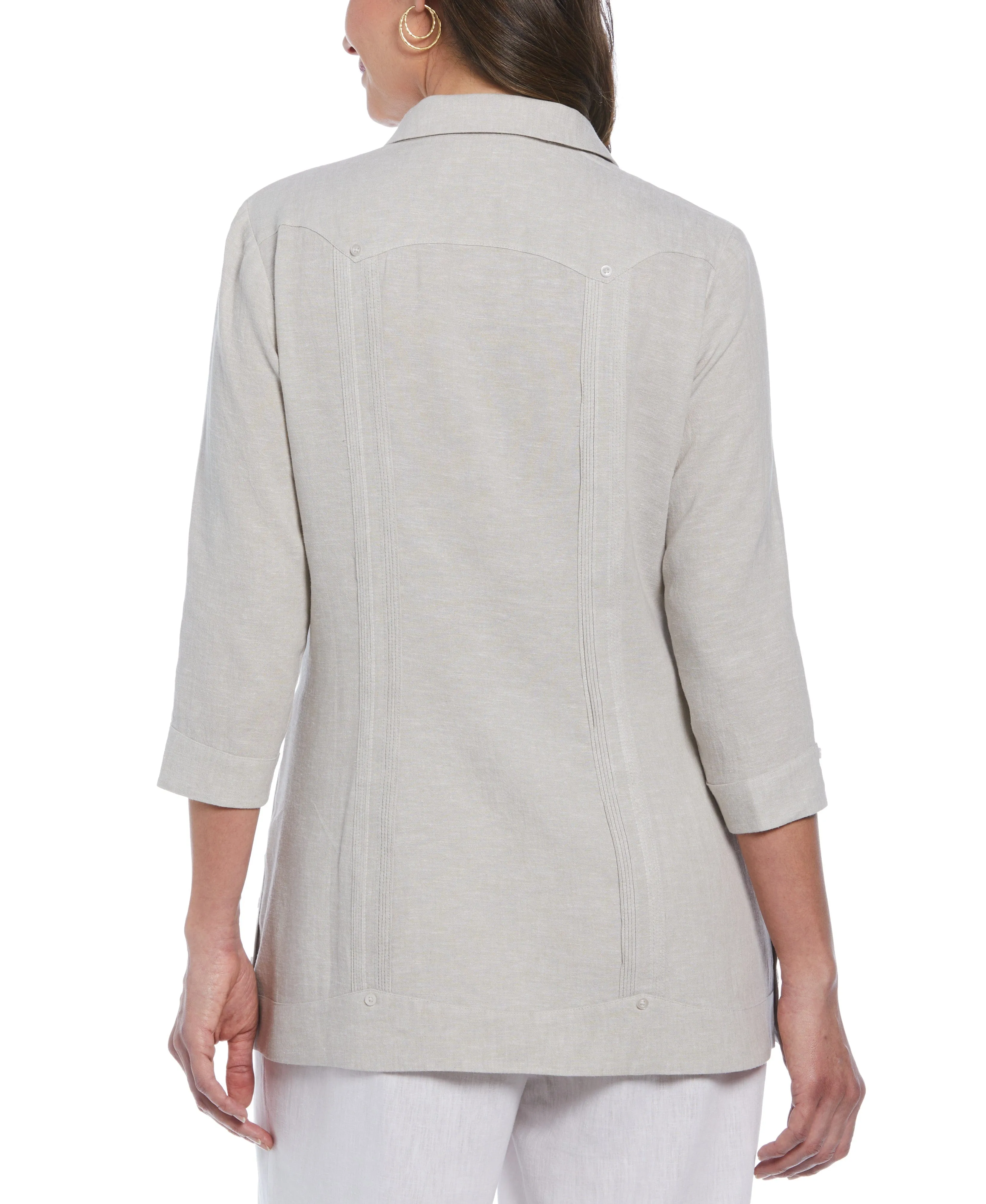 Women's Two-Tone Linen Blend Guayabera Shirt - Beige