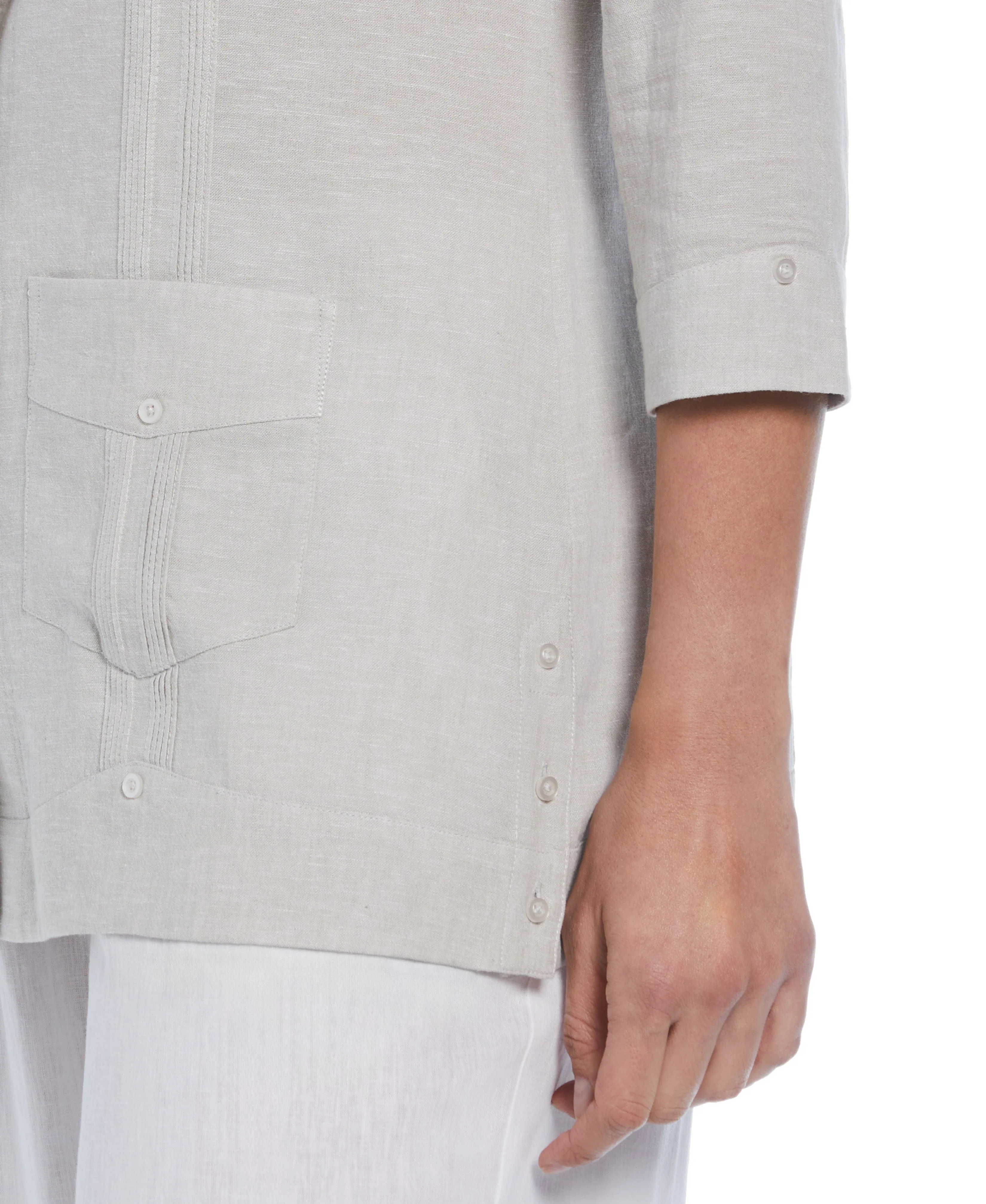 Women's Two-Tone Linen Blend Guayabera Shirt - Beige