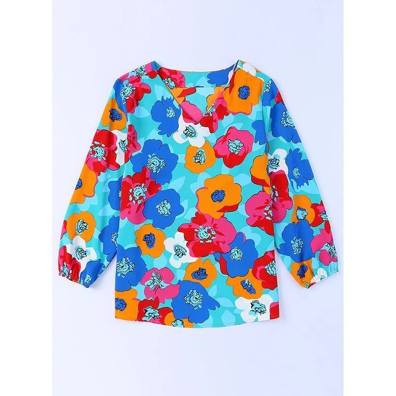 Women's V-neck Long-sleeved T-shirt Printed Top