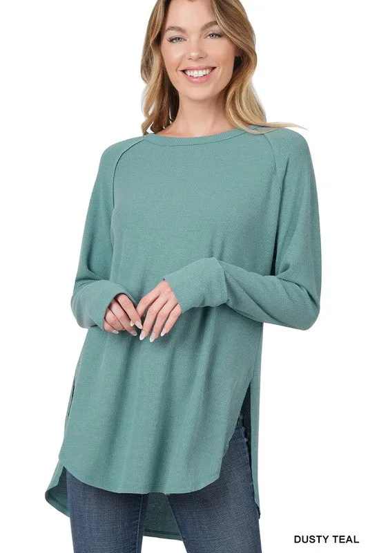 Women's Waffle Knit Raglan Sleeve Shirt
