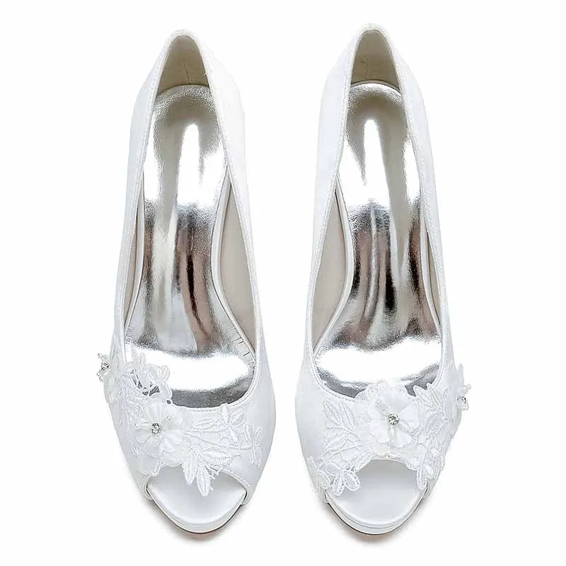 Women's Wedding Shoes Flower Lace Wedding Heels Bridal Shoes Party Satin Shoes