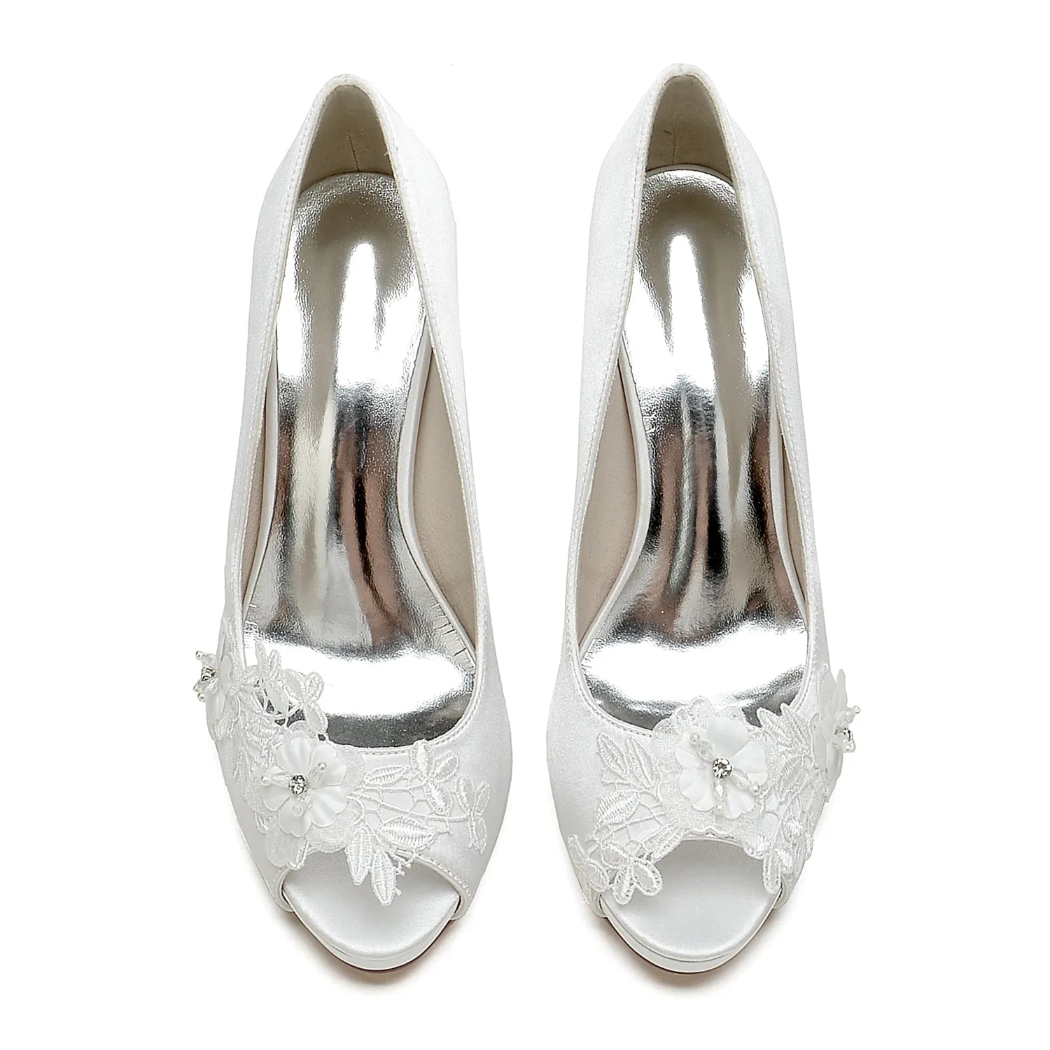 Women's Wedding Shoes Flower Lace Wedding Heels Bridal Shoes Party Satin Shoes