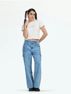 Women's White Short Sleeve Crop Tee