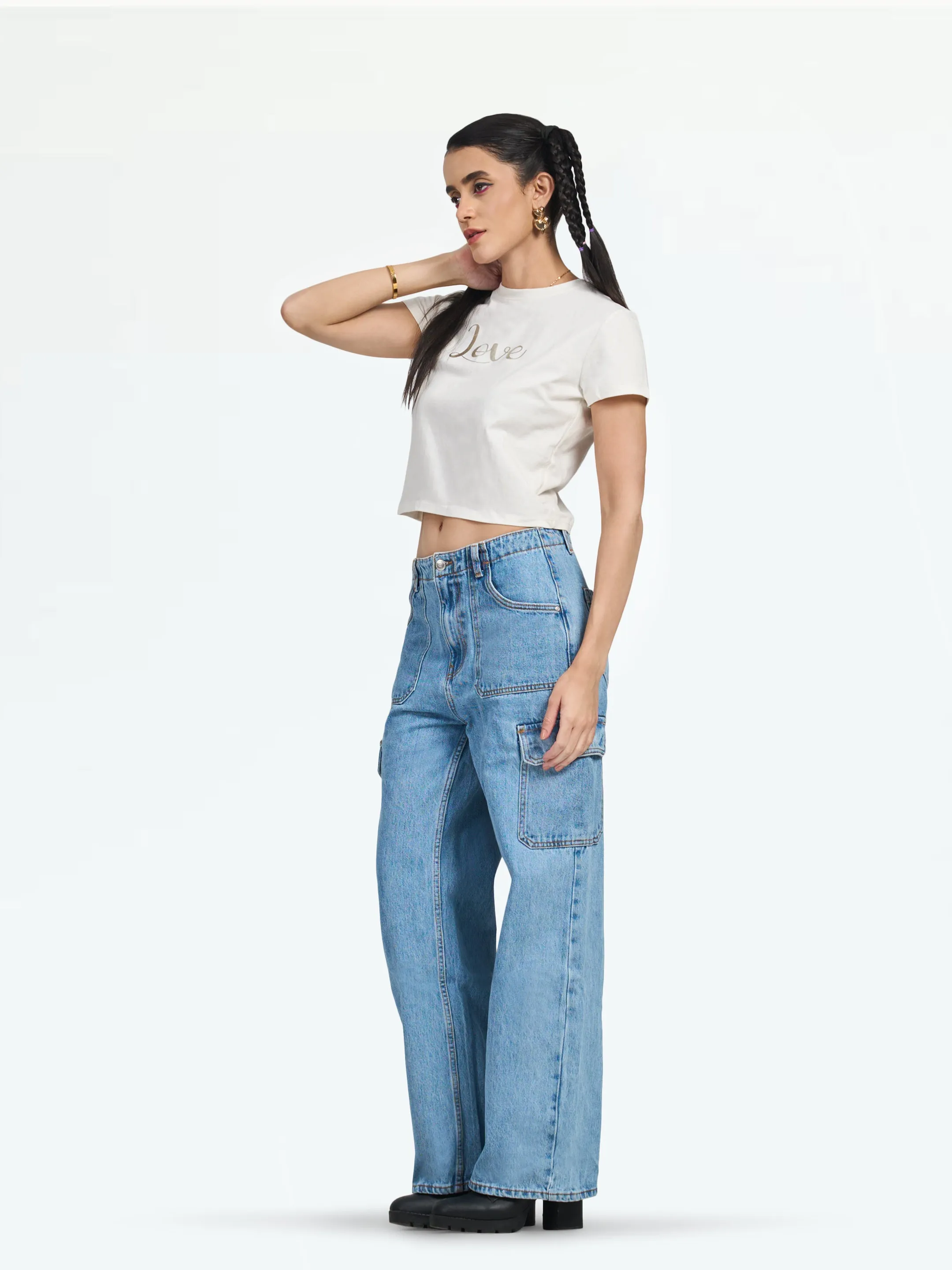 Women's White Short Sleeve Crop Tee
