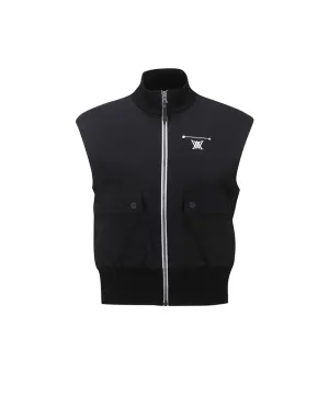 Women's Wooven Mixed Knit Vest - Black