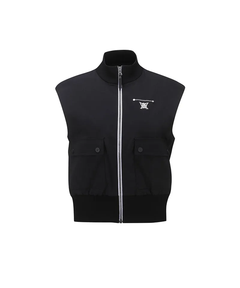 Women's Wooven Mixed Knit Vest - Black