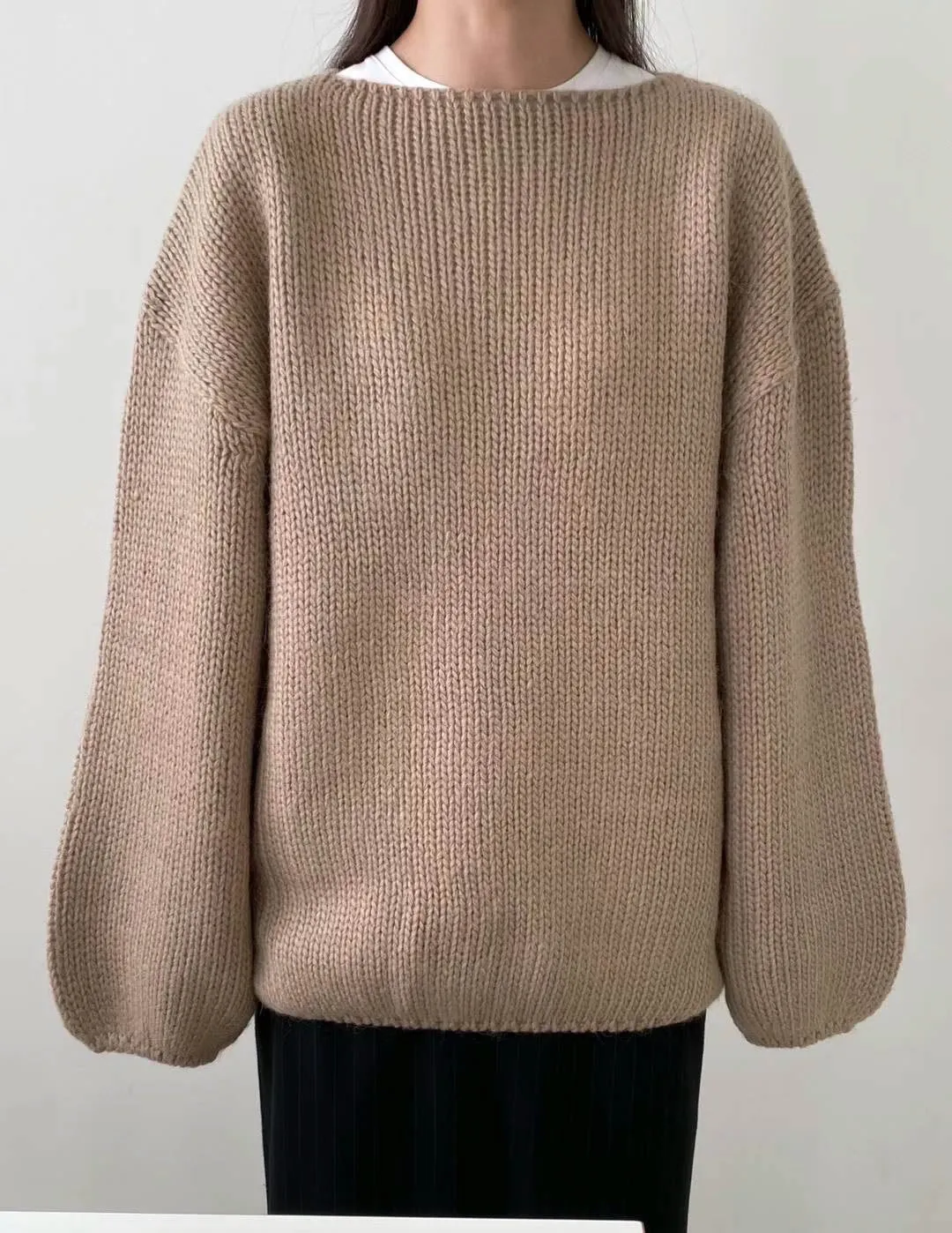WOOL ALPACA BOAT NECK KNIT LATTE