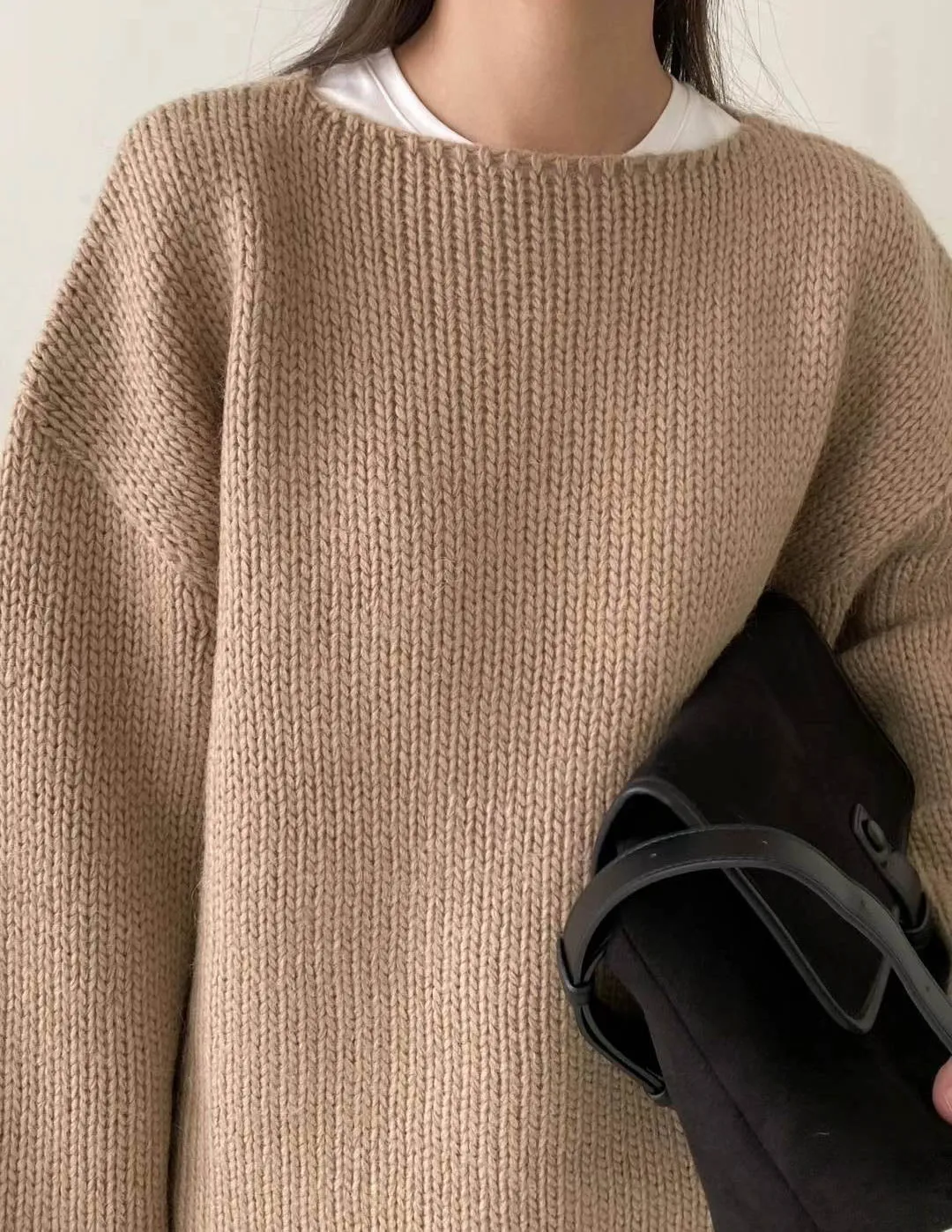 WOOL ALPACA BOAT NECK KNIT LATTE