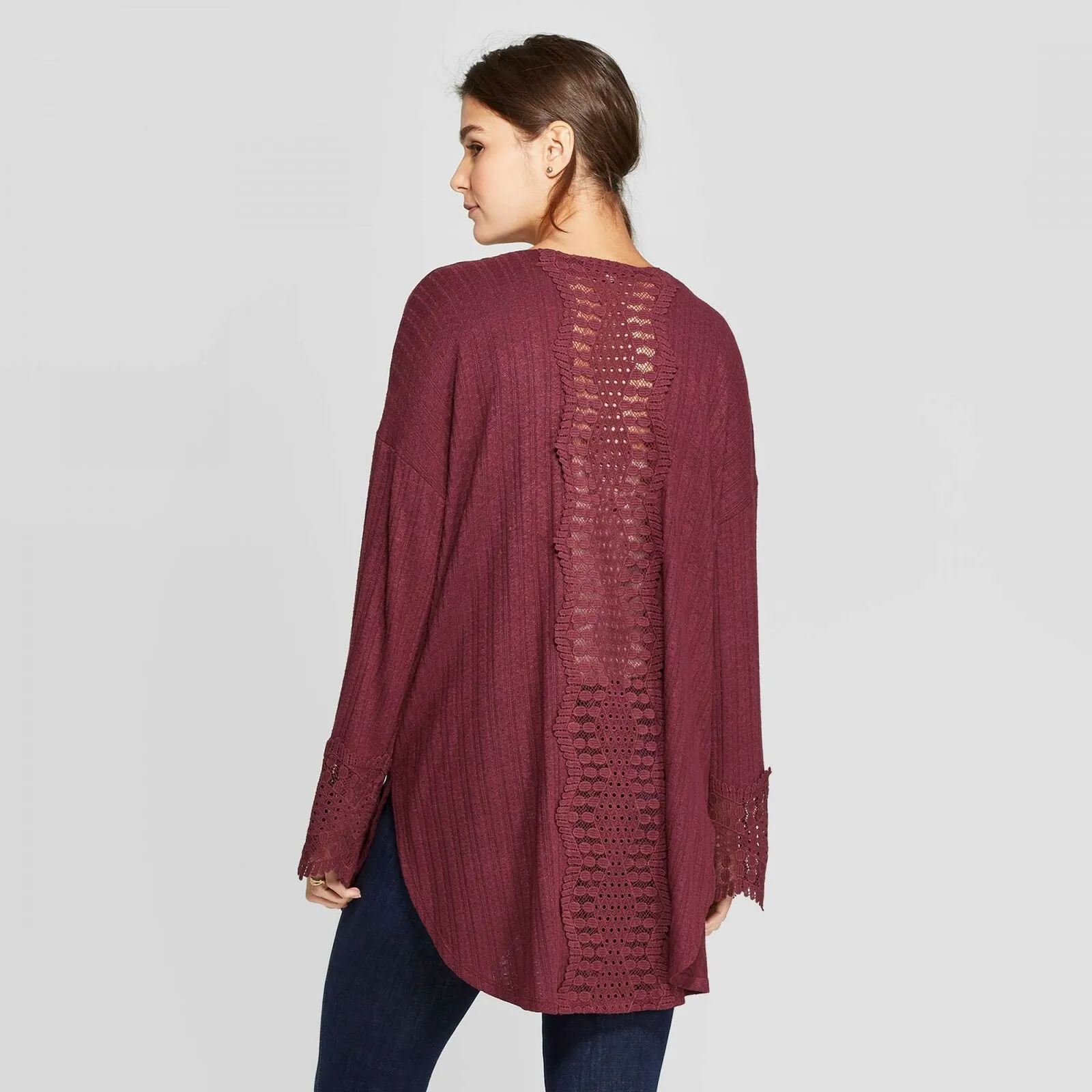 Xhilaration Women's Long Sleeve Open Neck Lace Trim Cardigan