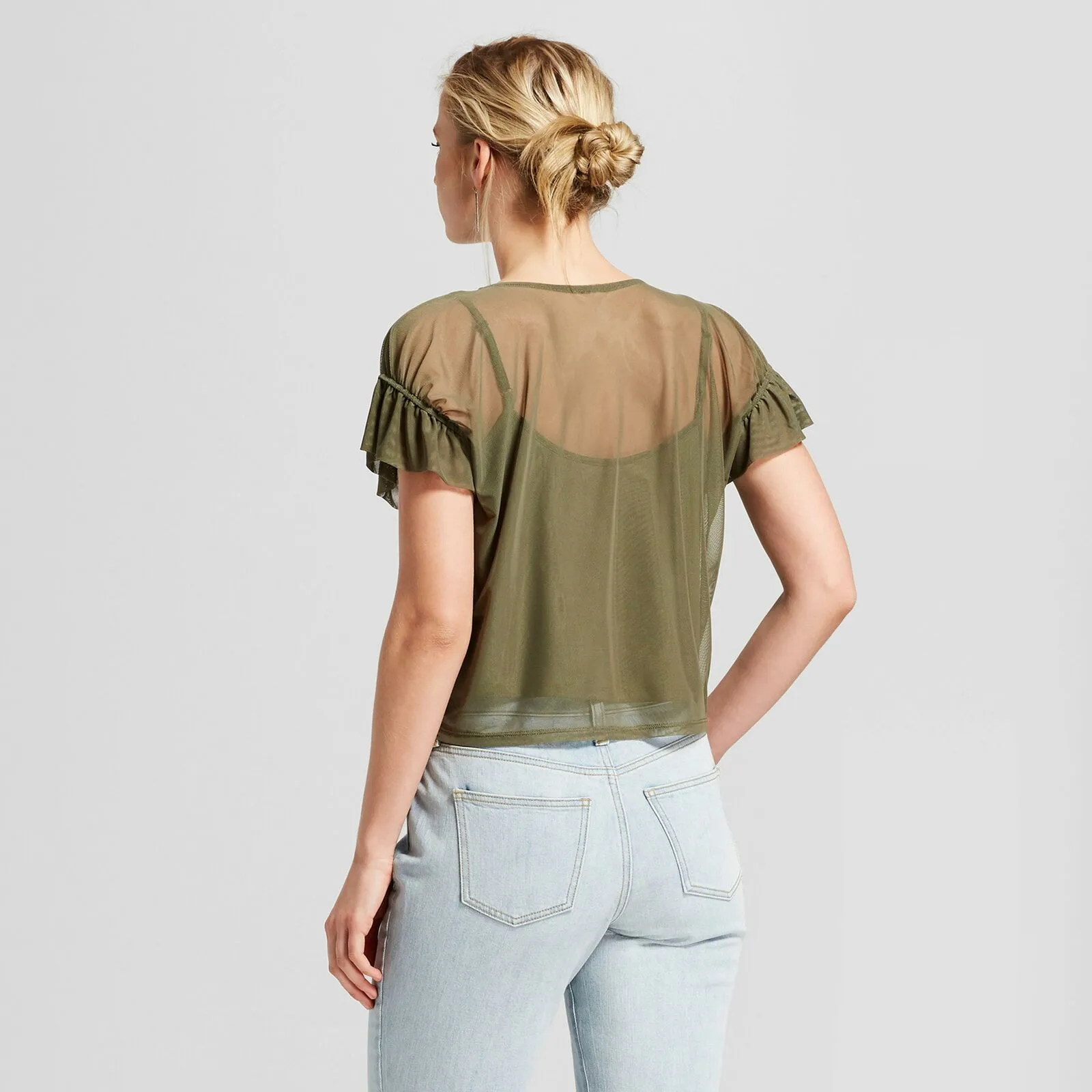 Xhilaration Women's Short Sleeve Embroidered Mesh Top Shirt