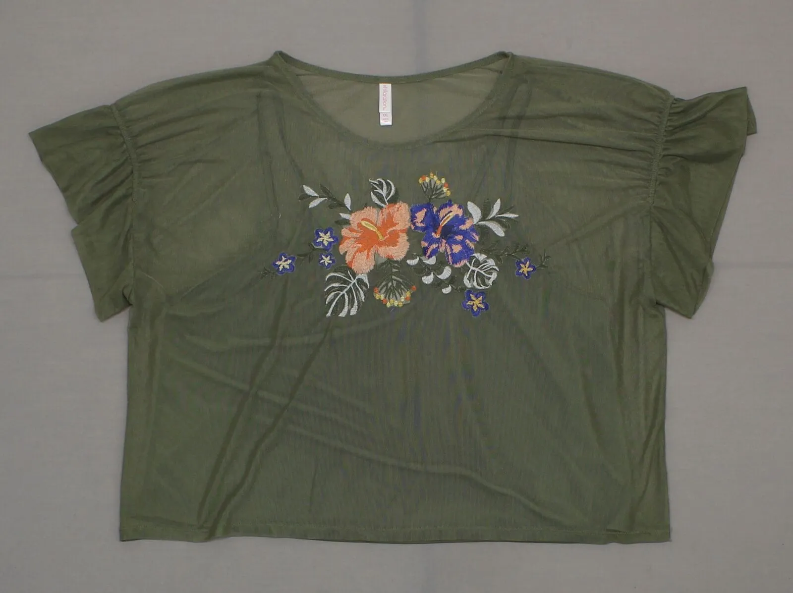 Xhilaration Women's Short Sleeve Embroidered Mesh Top Shirt