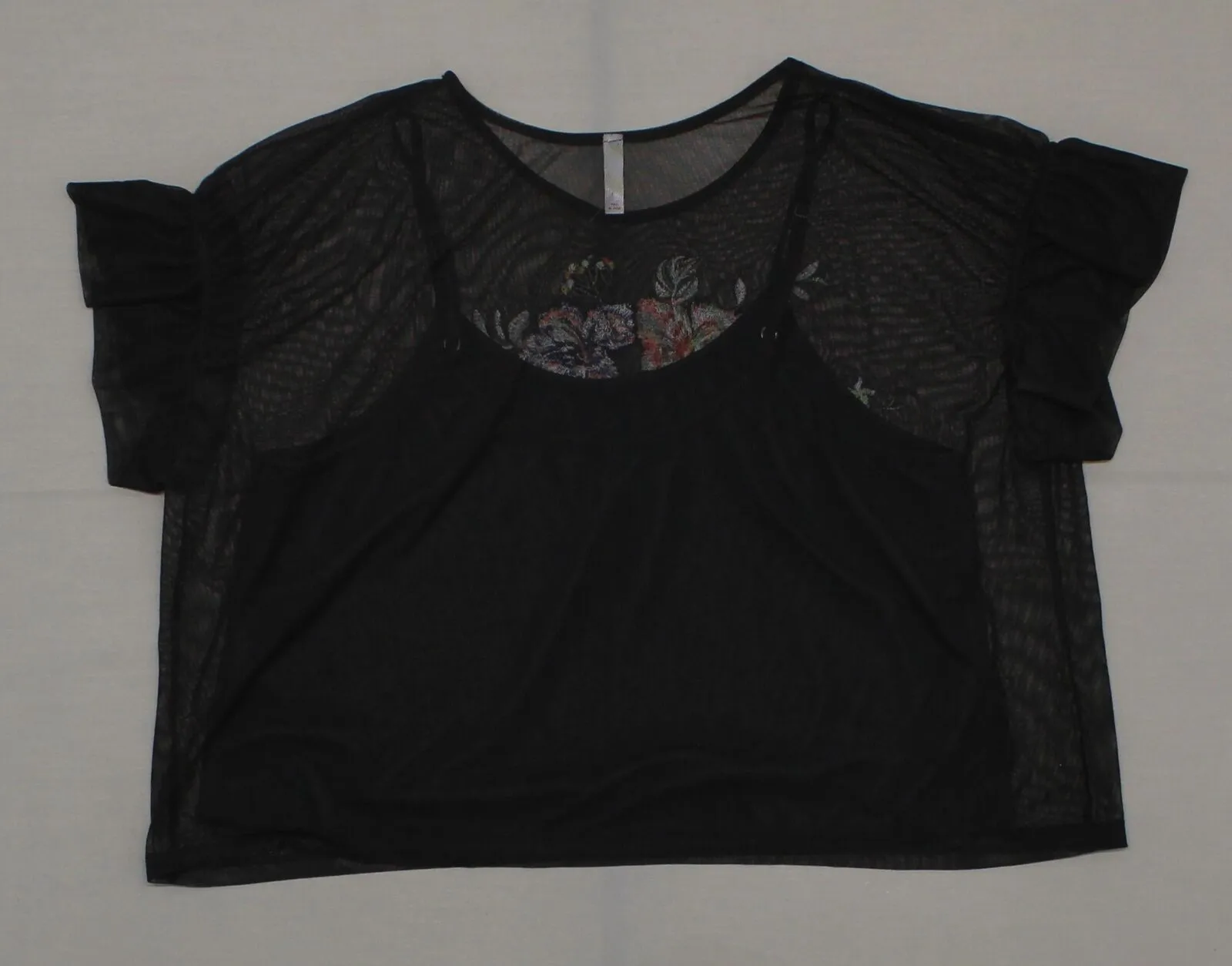 Xhilaration Women's Short Sleeve Embroidered Mesh Top Shirt